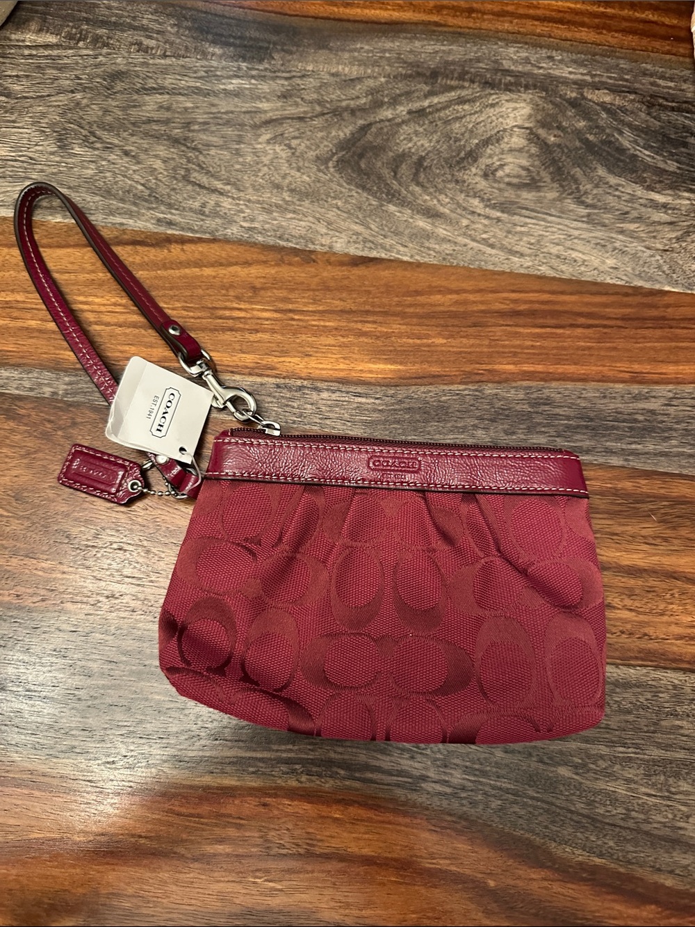 Coach Burgundy Signature Wristlet Clutch